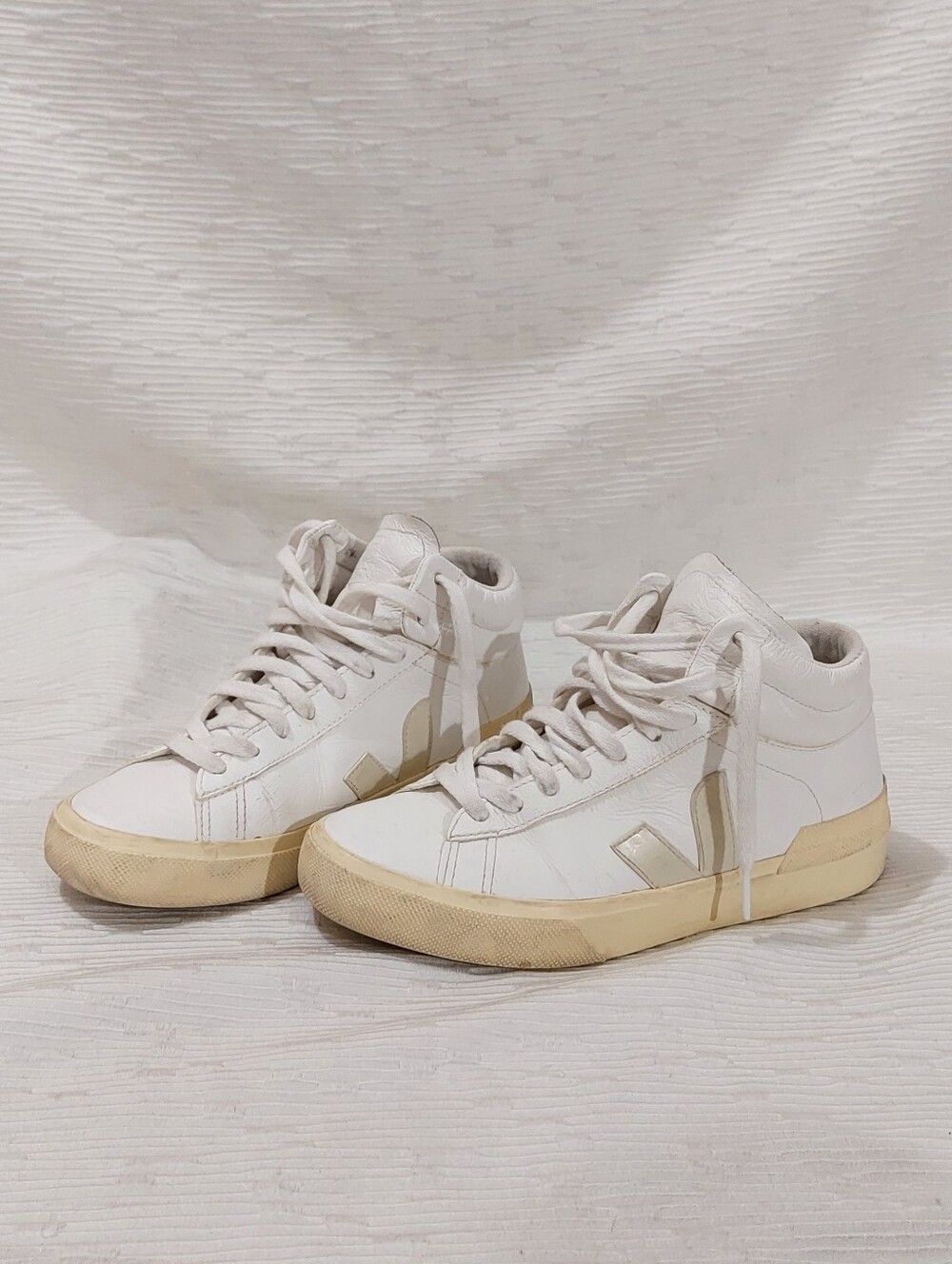 Veja White and Beige High-Top Sneakers Size 7 - Picture 1 of 10